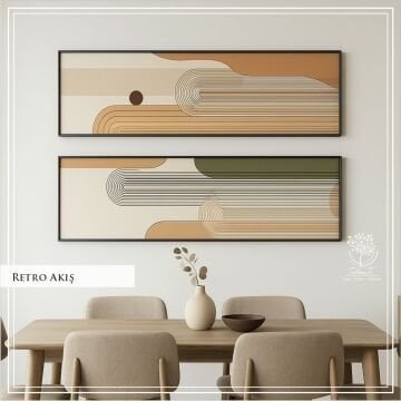 Dijital Baskılı Metal Çerçeveli Gerçek Camlı 2'li Tablo - Retro Akış