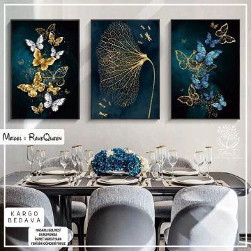 Pupcat Üçlü Tablo Gold - 50x70 CM