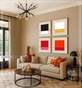 Metal Çerçeveli Camlı  4'lü Dekoratif Tablo Seti-Modern Dörtlü