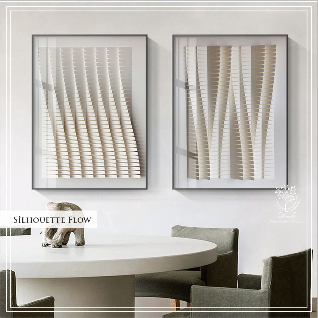 Metal Çerçeveli Camlı Silhouette Flow İkili Dekoratif Tablo