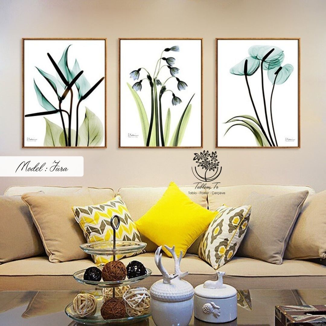 Jura Üçlü Tablo Gold - 50x70 CM