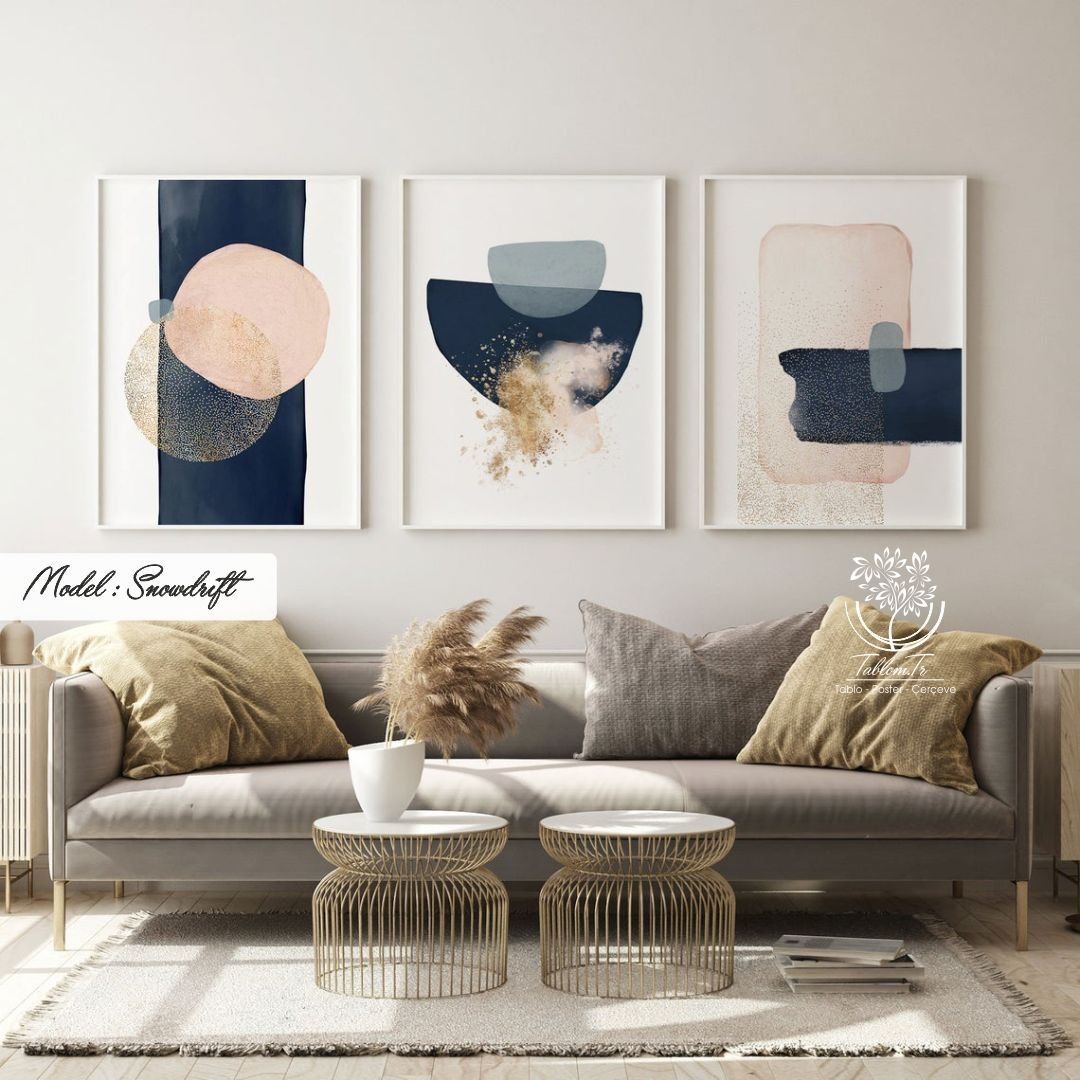 Snowdrift Üçlü Tablo Gold - 50x70 CM