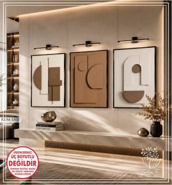 Dijital Baskılı Metal Çerçeveli Camlı Üçlü Dekoratif Tablo - Kum Taşı