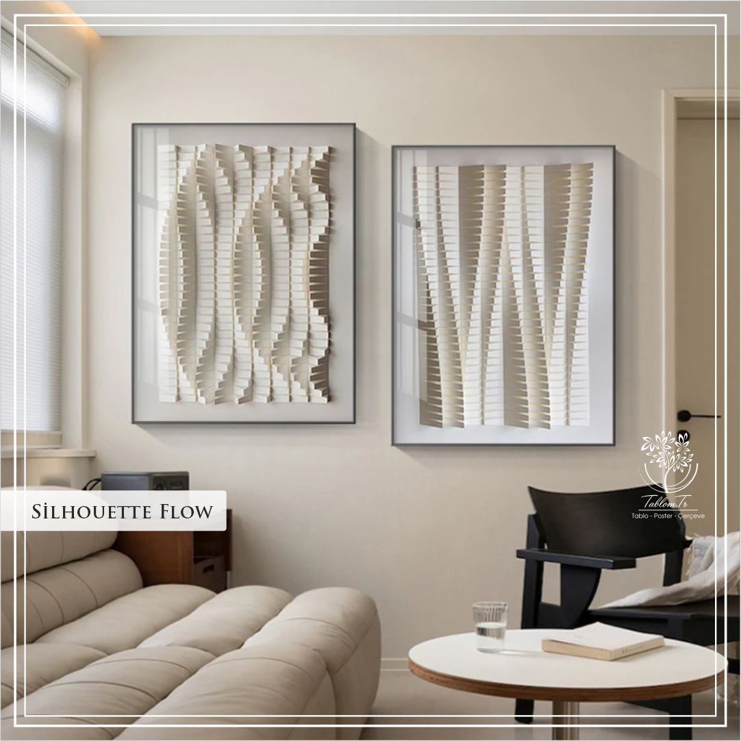 Metal Çerçeveli Camlı Silhouette Flow İkili Dekoratif Tablo