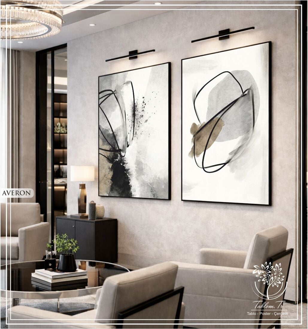 Dijital Baskılı Metal Çerçeveli Camlı İkili Dekoratif Tablo - Averon