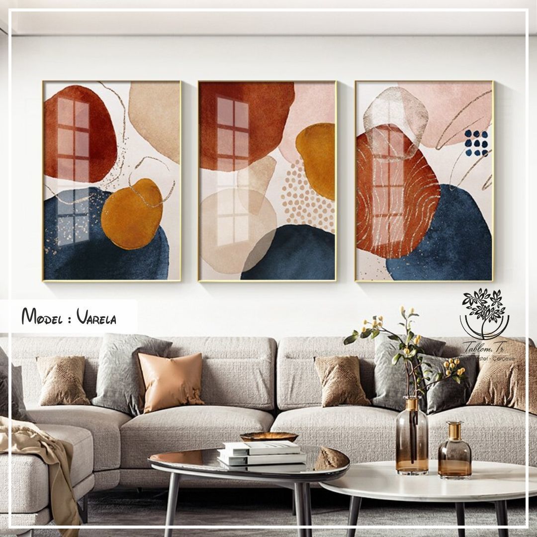 Varela Üçlü Tablo Gold - 70x100 CM