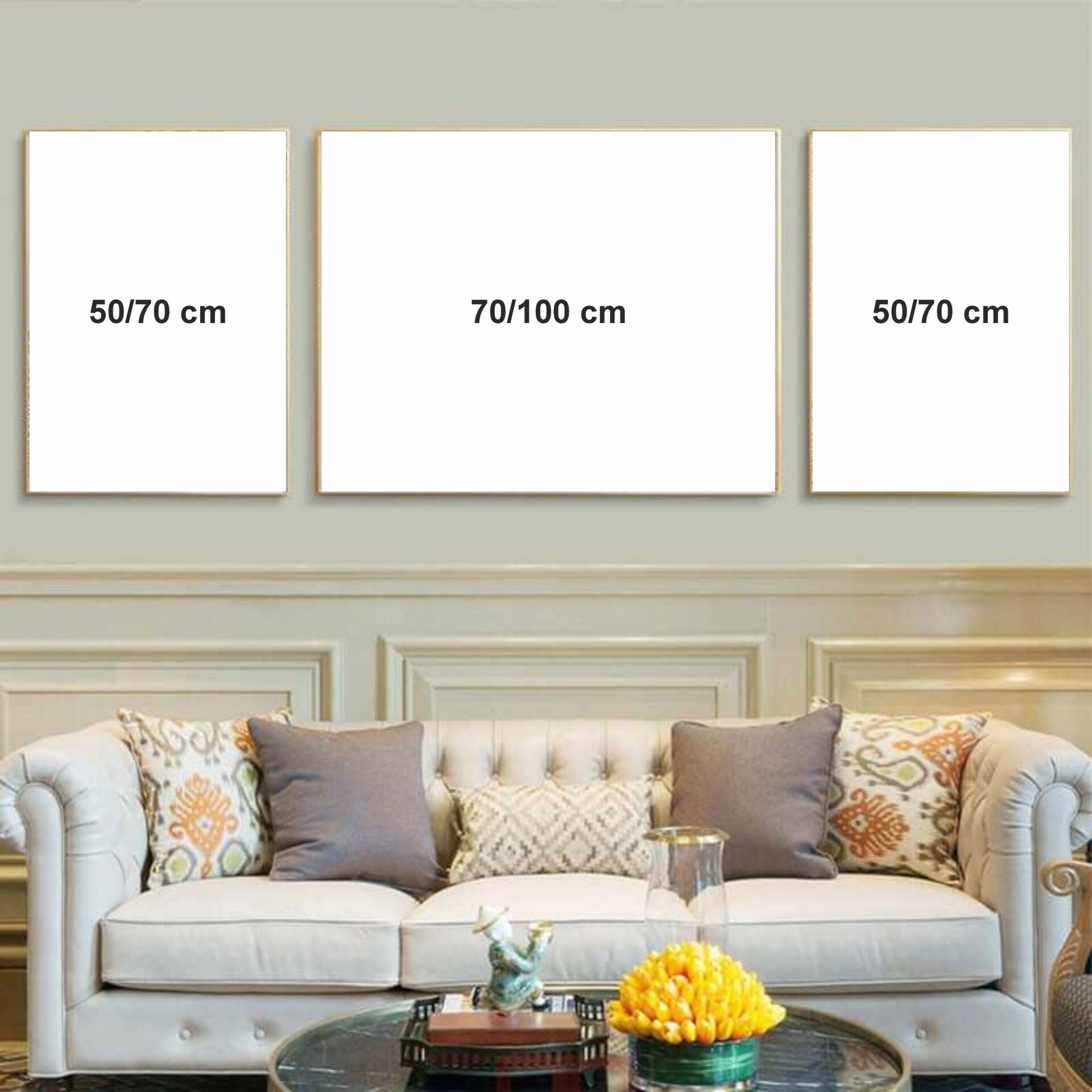 Dijital Baskılı Metal Çerçeveli Camlı 3'lü Dekoratif Tablo -Vinho