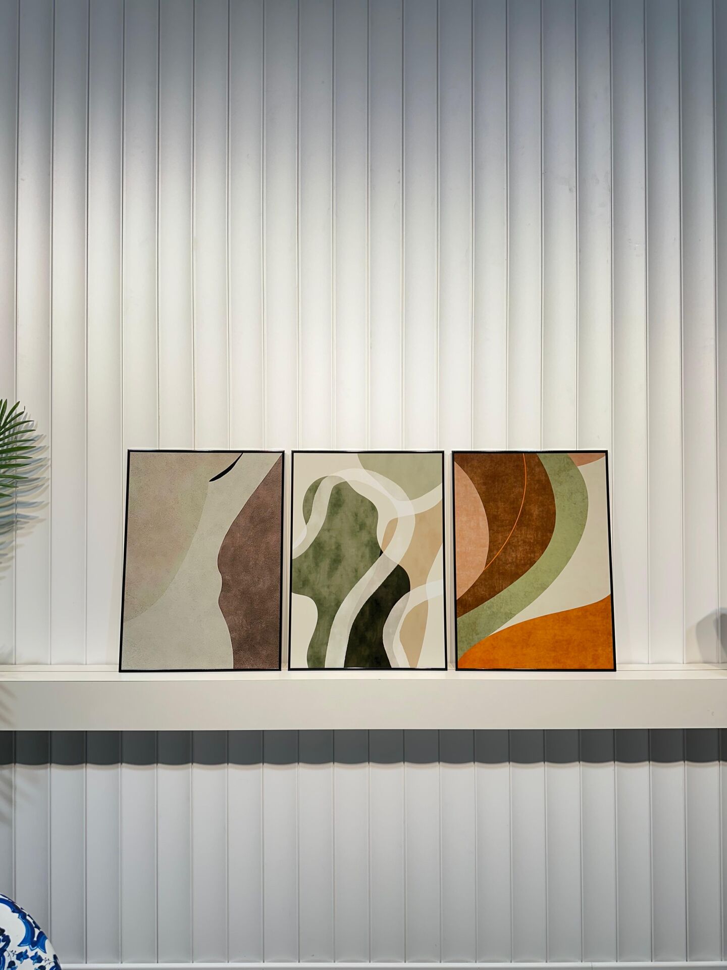 Dijital Baskılı Metal Çerçeveli Camlı Üçlü Dekoratif Tablo -Verde Fluent