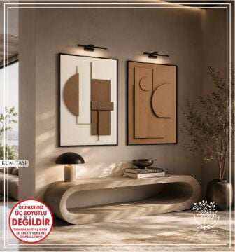 Dijital Baskılı Metal Çerçeveli Camlı İkili Dekoratif Tablo - Kum Taşı