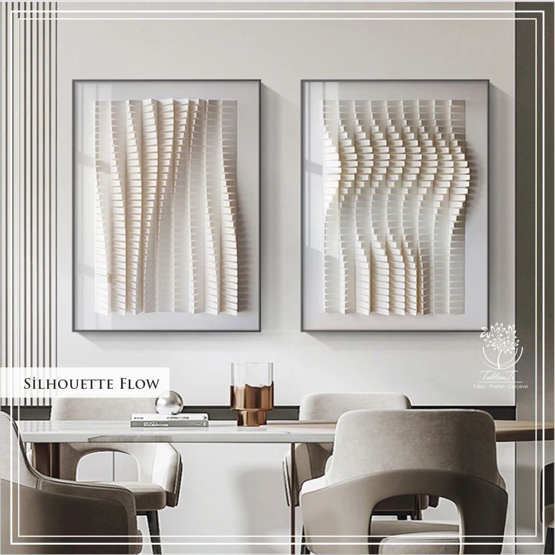 Metal Çerçeveli Camlı Silhouette Flow İkili Dekoratif Tablo