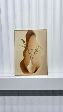 Dijital Baskılı Metal Çerçeveli Camlı Tekli Tablo -Ecru