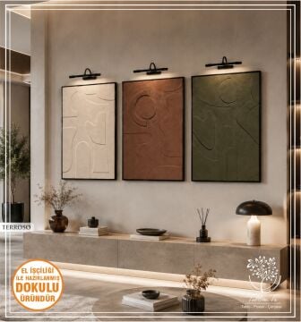 Ahşap Çerçeveli 3 Boyutlu Dokulu Üçlü Tablo - Terroso
