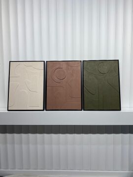 Ahşap Çerçeveli 3 Boyutlu Dokulu Üçlü Tablo - Terroso
