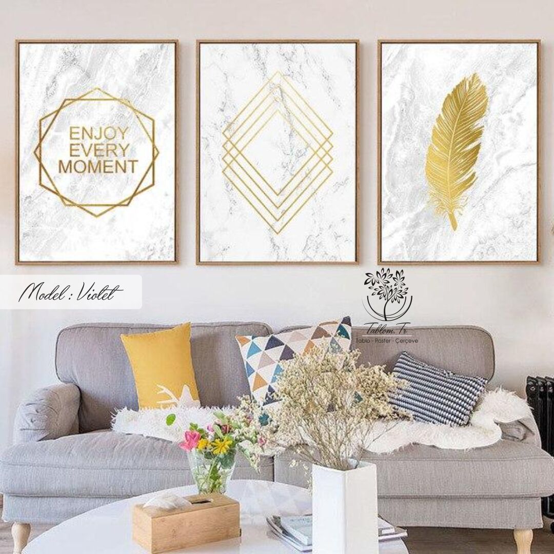 Violet Üçlü Tablo Gold - 40x50 CM