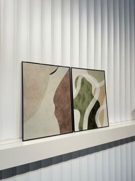 Dijital Baskılı Metal Çerçeveli Camlı İkili Dekoratif Tablo - Verde Fluent