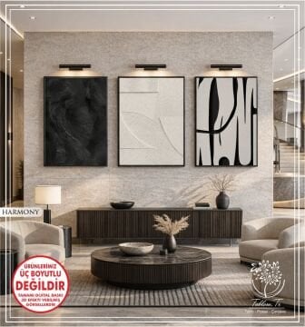 Dijital Baskılı Metal Çerçeveli Camlı Üçlü Dekoratif Tablo - Harmony