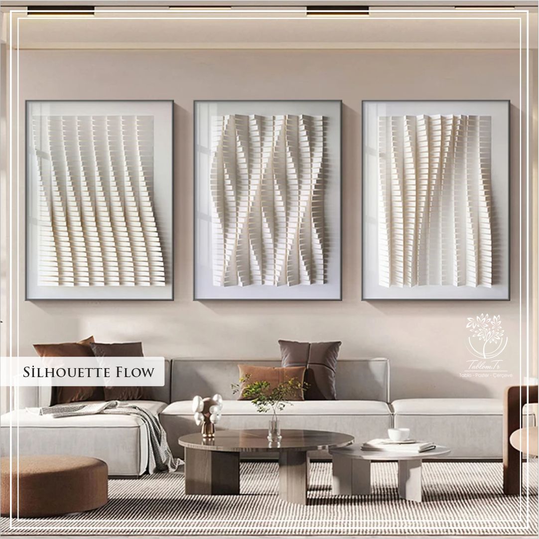 Metal Çerçeveli Camlı Silhouette Flow 3'lü Dekoratif Tablosu
