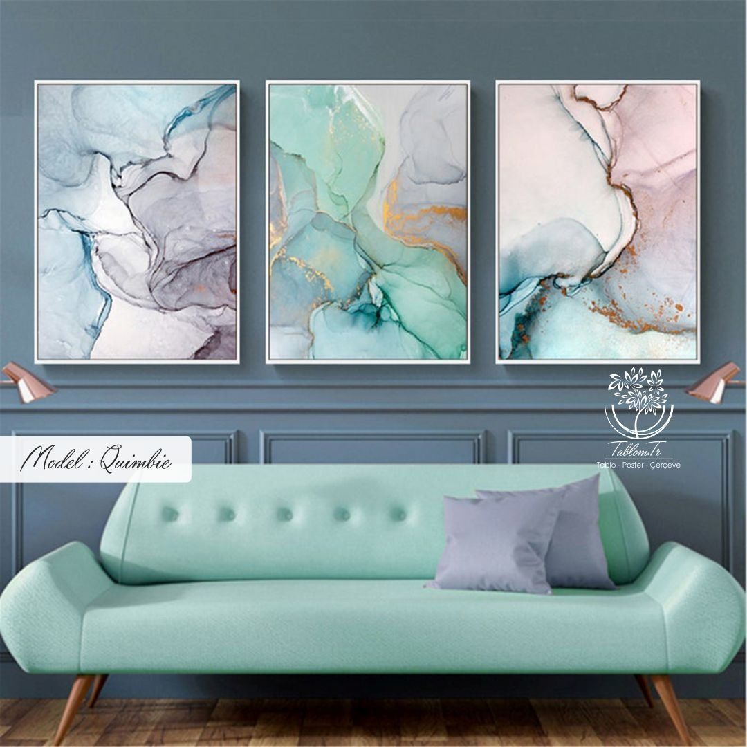Quimbie Üçlü Tablo Gold - 70x100 CM