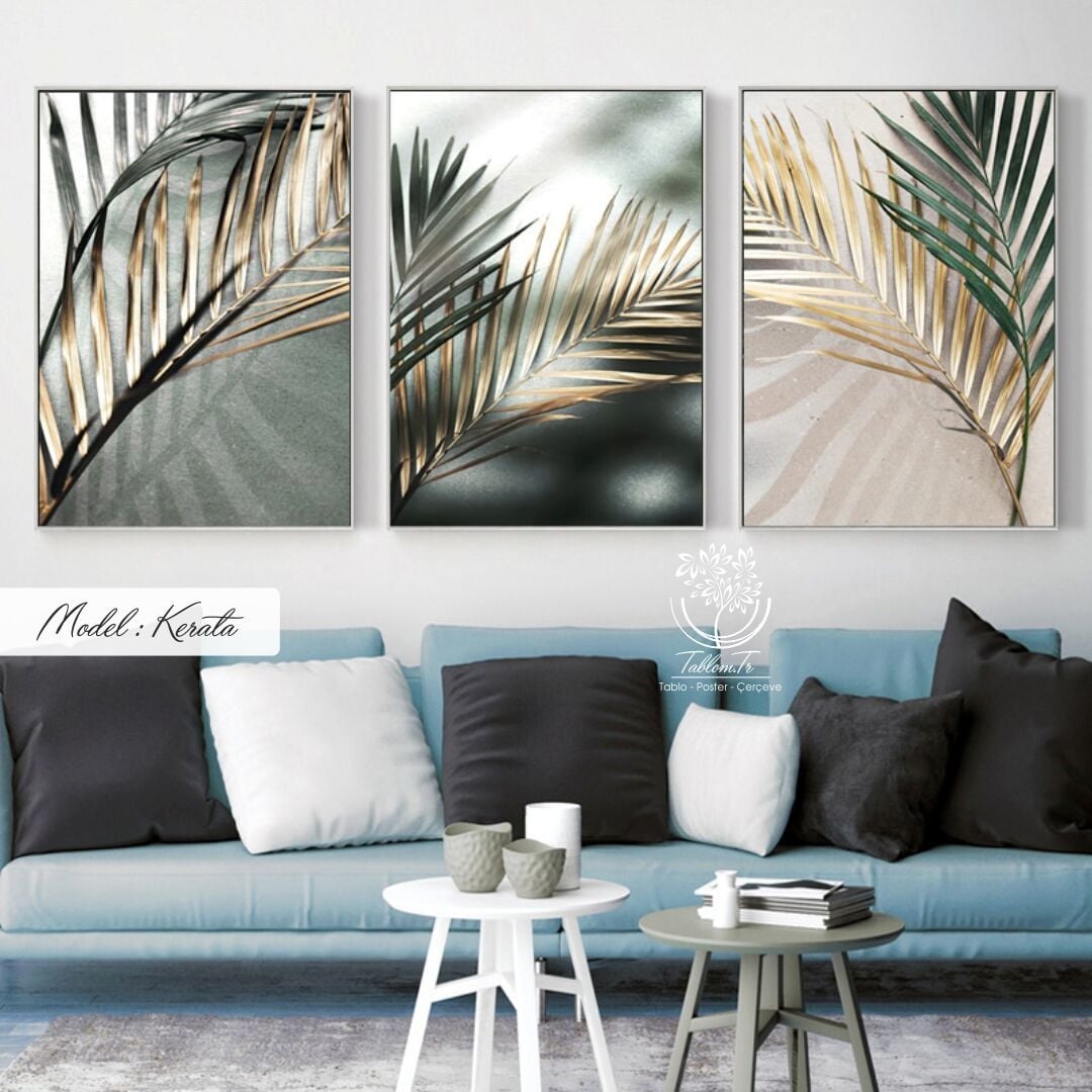 Kerata Üçlü Tablo Gold - 70x100 CM