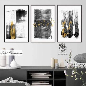 Charmonman Üçlü Tablo Gold - 50x70 CM