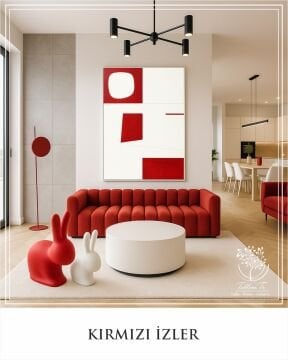 Dijital Baskılı Metal Çerçeveli Camlı Tekli Tablo -Kırmızı İzler