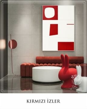 Dijital Baskılı Metal Çerçeveli Camlı Tekli Tablo -Kırmızı İzler