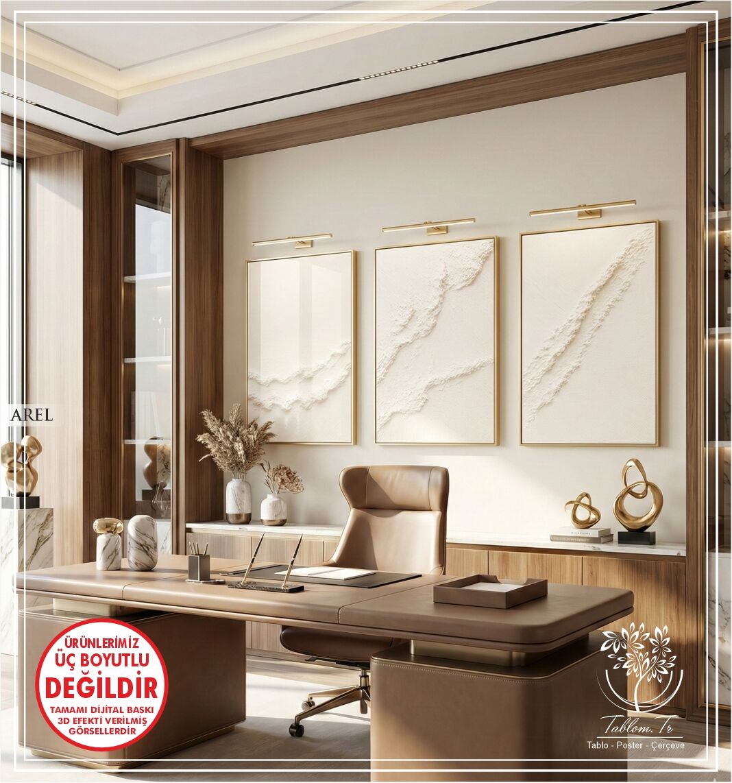 Dijital Baskılı Metal Çerçeveli Camlı Üçlü Dekoratif Tablo - Arel