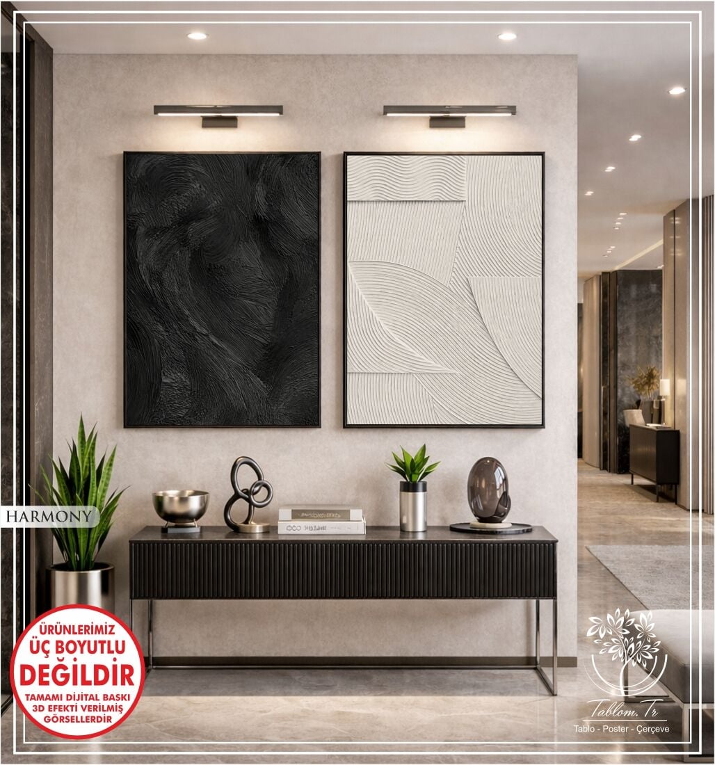 Dijital Baskılı Metal Çerçeveli Camlı İkili Dekoratif Tablo - Harmony