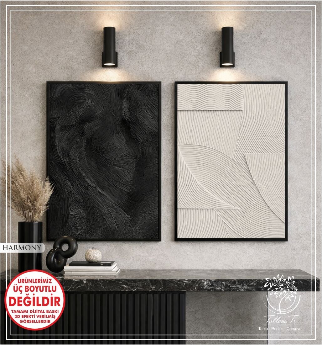Dijital Baskılı Metal Çerçeveli Camlı İkili Dekoratif Tablo - Harmony