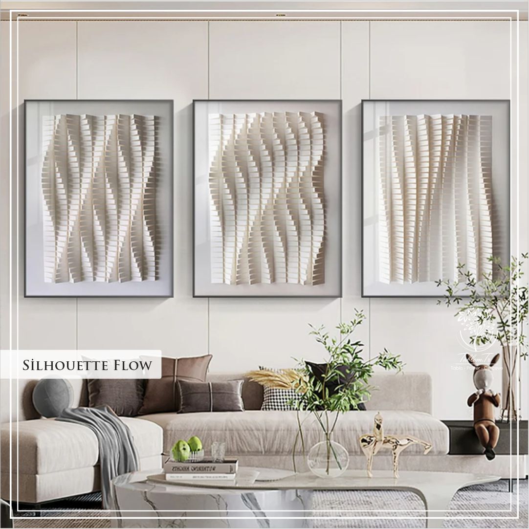 Metal Çerçeveli Camlı Silhouette Flow 3'lü Dekoratif Tablosu