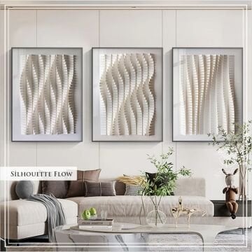 Metal Çerçeveli Camlı Silhouette Flow 3'lü Dekoratif Tablosu