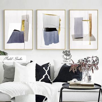 Sonika Üçlü Tablo Gold - 70x100 CM