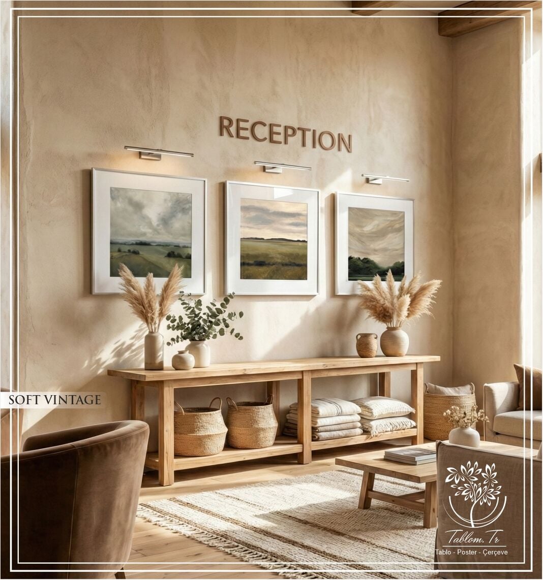 Metal Çerçeveli Camlı 3'lü Dekoratif Tablo Seti - Soft Vintage