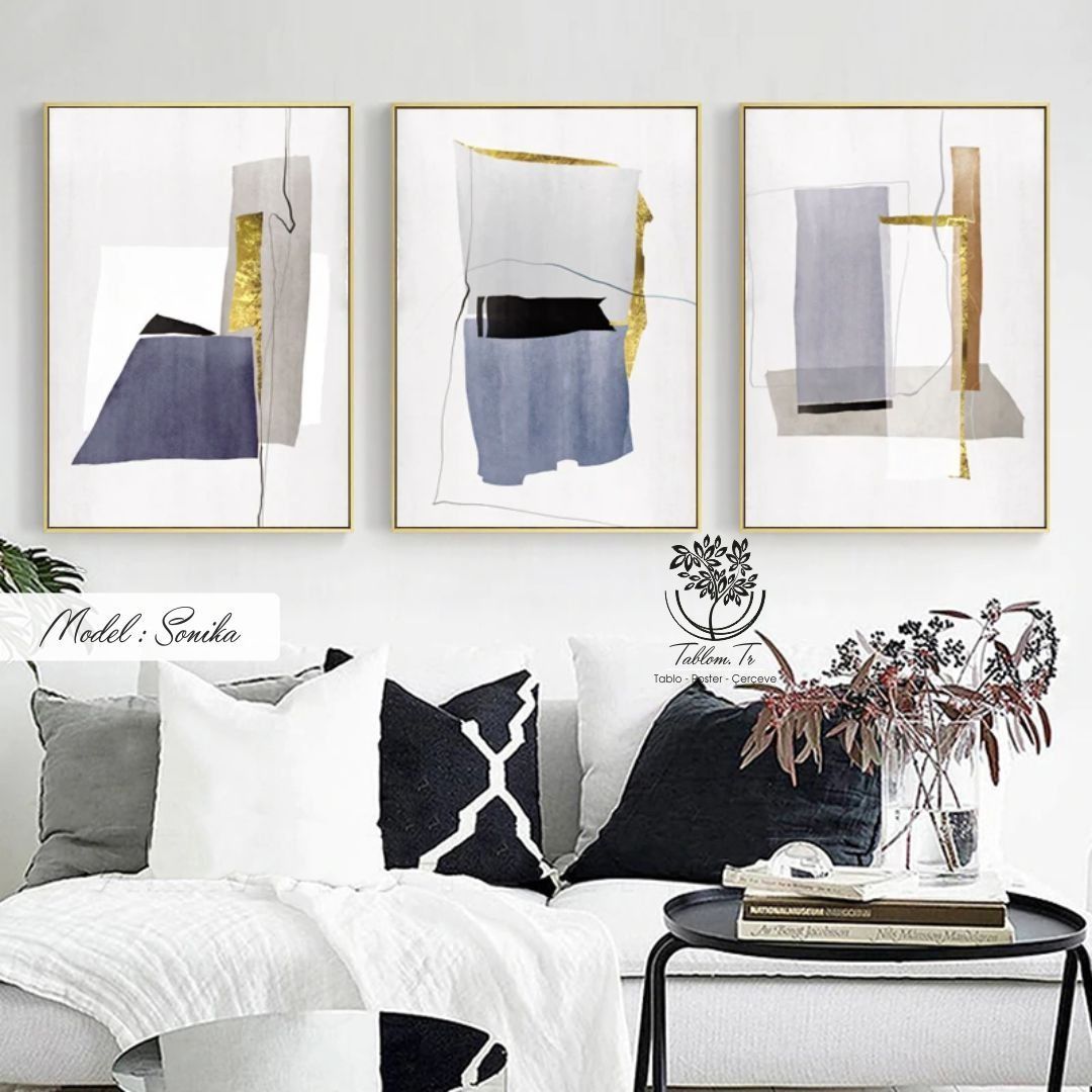 Sonika Üçlü Tablo Siyah - 70x100 CM