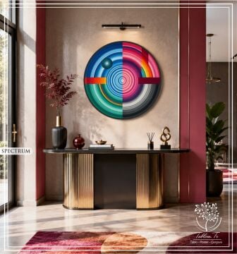 Dijital Baskılı Metal Çerçeveli Camlı Yuvarlak Dekoratif Tablo - Spectrum