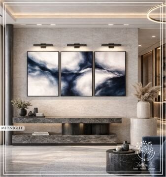 Dijital Baskılı Metal Çerçeveli Camlı Üçlü Dekoratif Tablo - Midnight