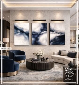 Dijital Baskılı Metal Çerçeveli Camlı Üçlü Dekoratif Tablo - Midnight