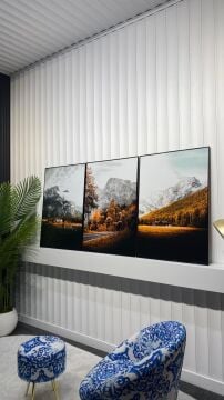 Dijital Baskılı Metal Çerçeveli Camlı Üçlü Dekoratif Tablo - Altın Yamaç