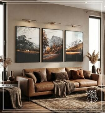 Dijital Baskılı Metal Çerçeveli Camlı Üçlü Dekoratif Tablo - Altın Yamaç