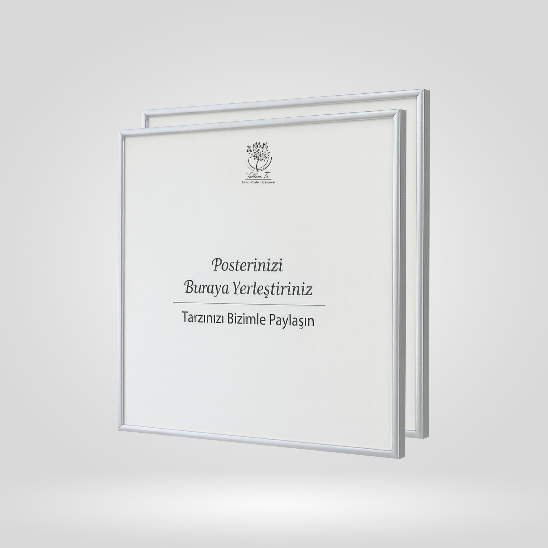 Gümüş Metal Çerçeveli Camlı Kare Boş Çerçeve