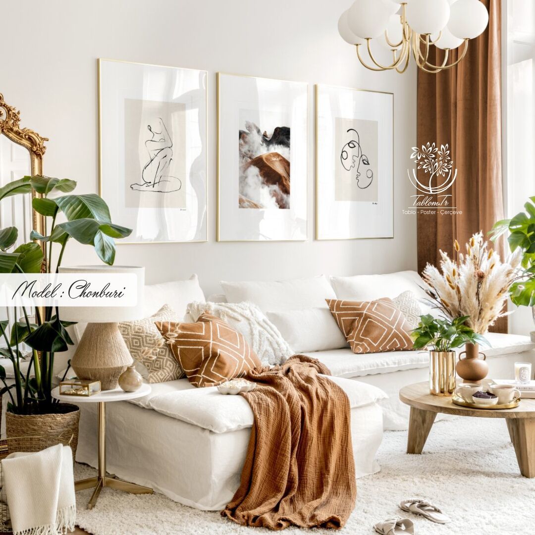 Chonburi Üçlü Tablo Gold - 70x100 CM