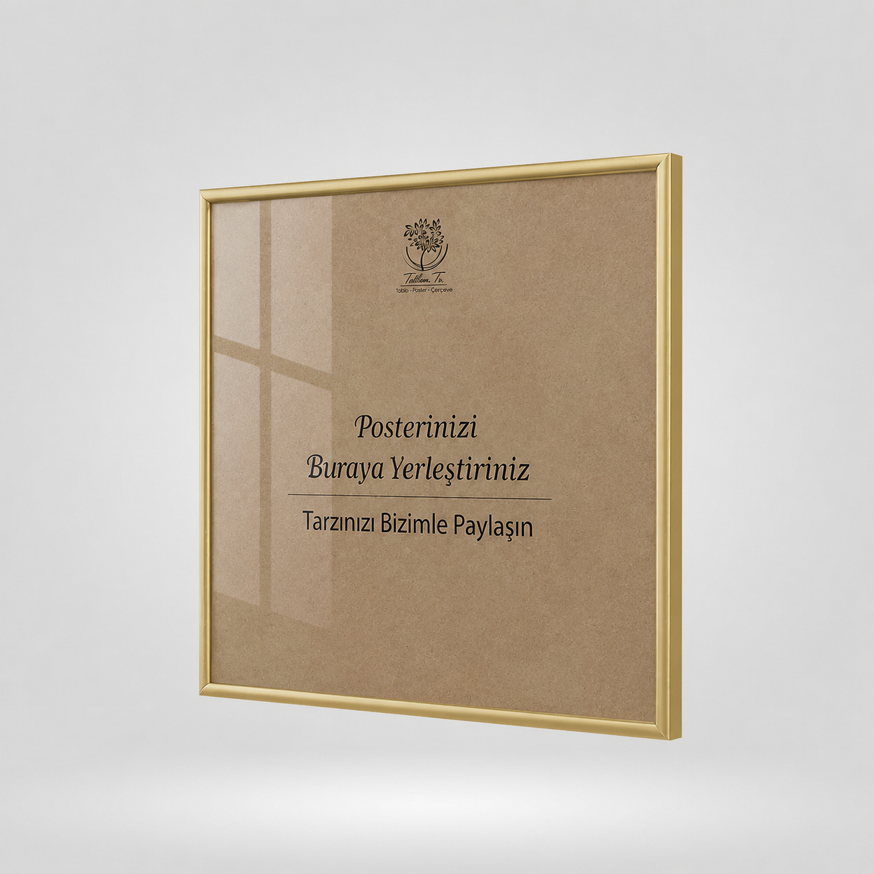 Gold Metal Çerçeveli Camlı Kare Boş Çerçeve