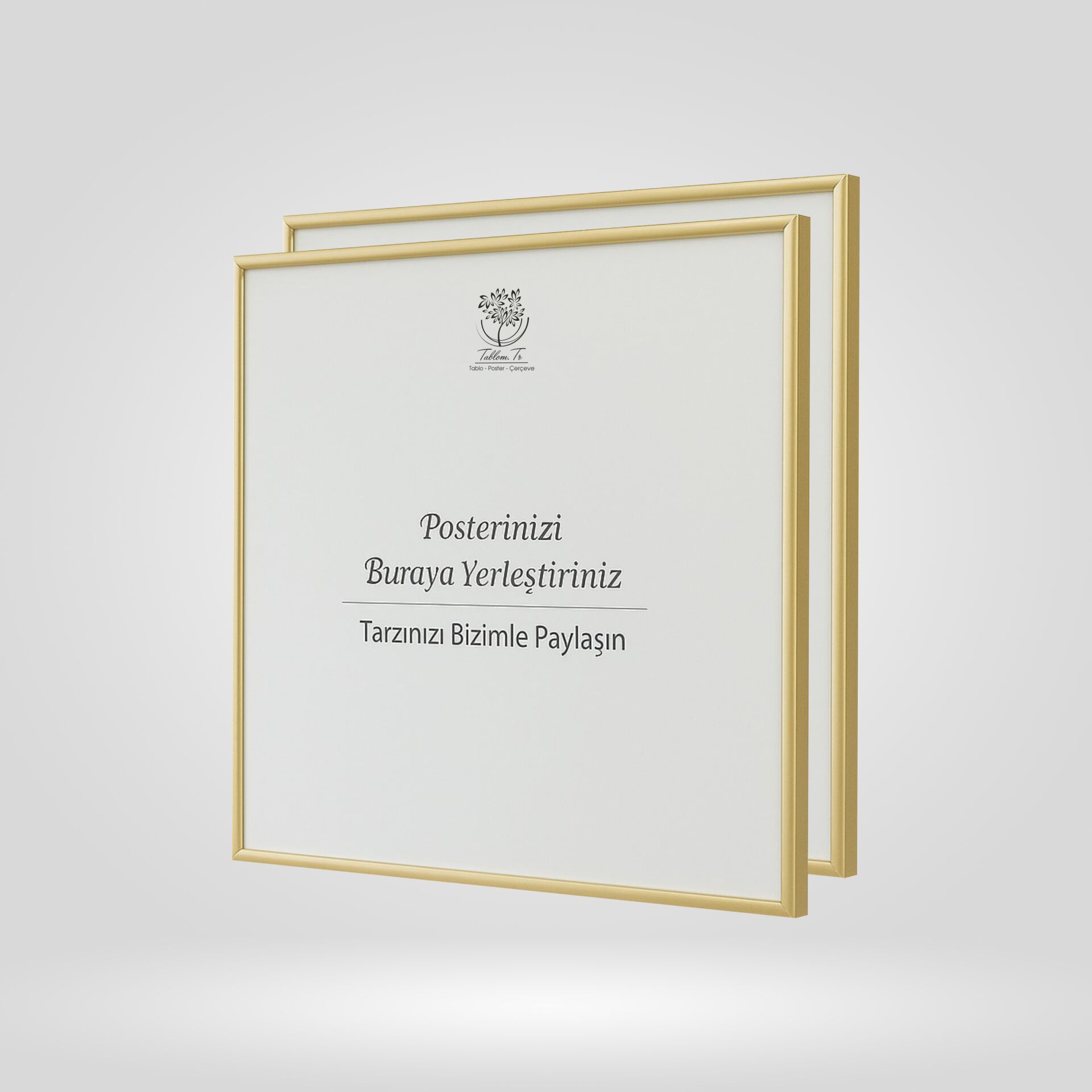 Gold Metal Çerçeveli Camlı Kare Boş Çerçeve