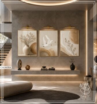 Dijital Baskılı Metal Çerçeveli Camlı Üçlü Dekoratif Tablo - Calmera