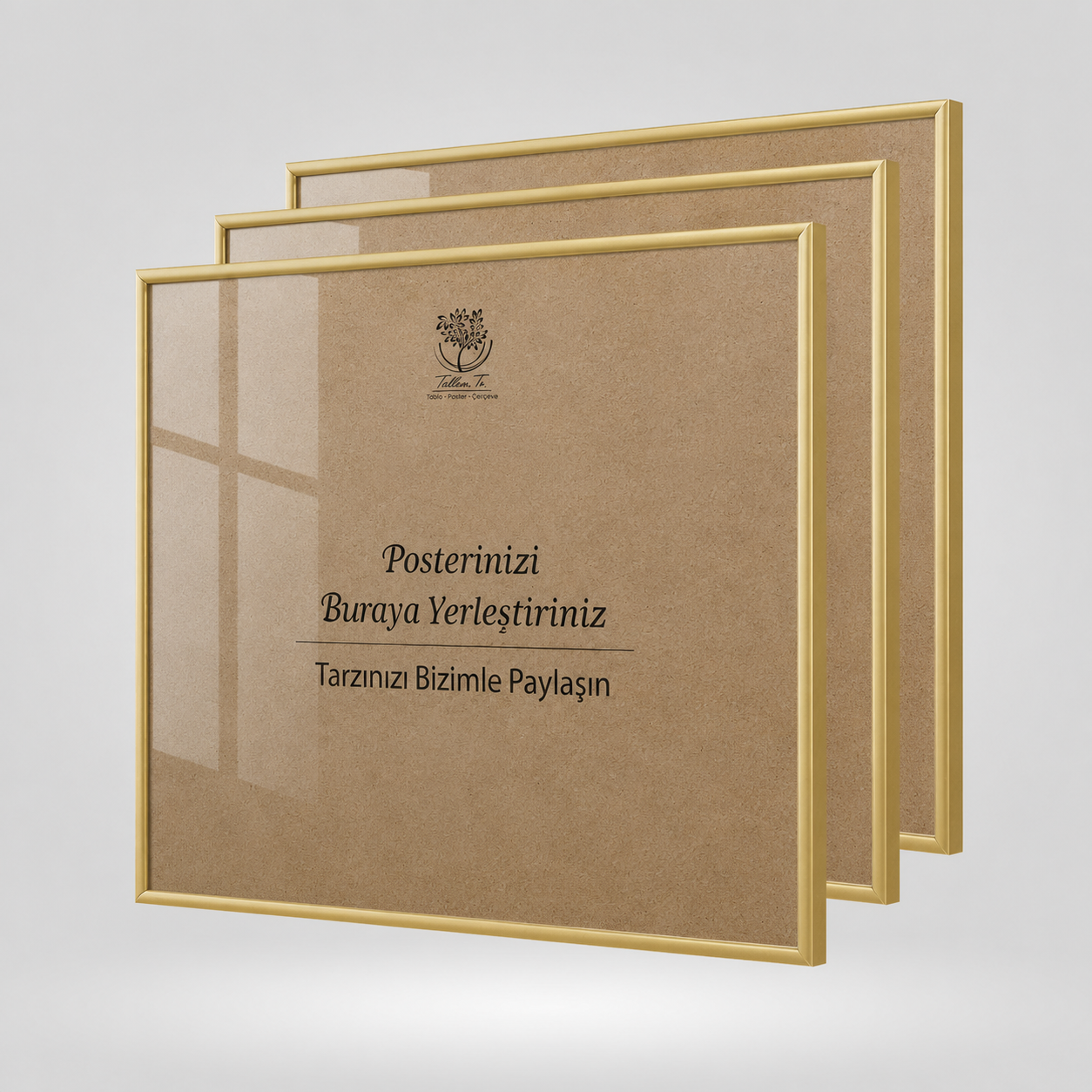 Gold Metal Çerçeveli Camlı Kare Boş Çerçeve 50*50 - Üçlü