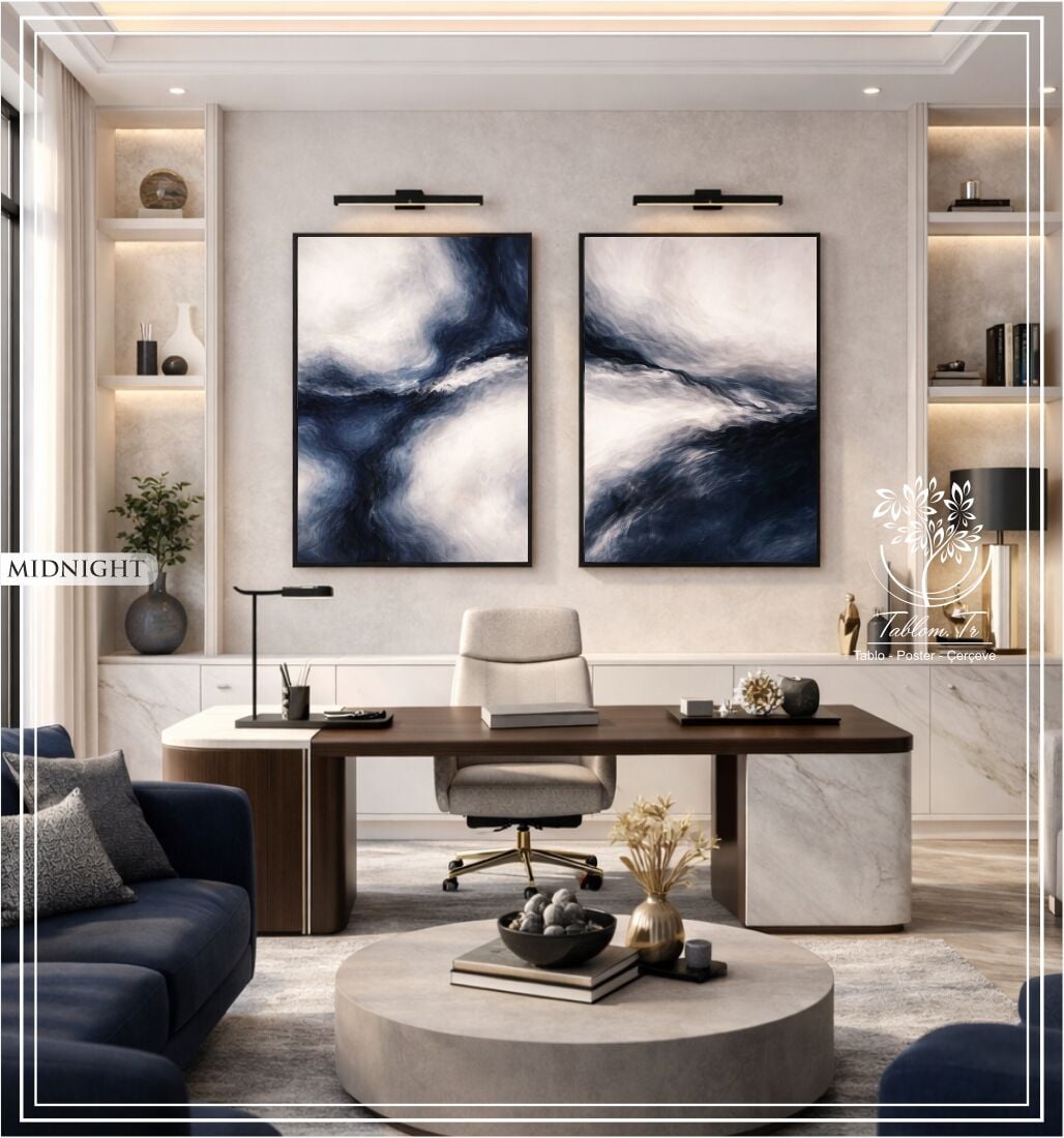 Dijital Baskılı Metal Çerçeveli Camlı İkili Dekoratif Tablo - Midnight