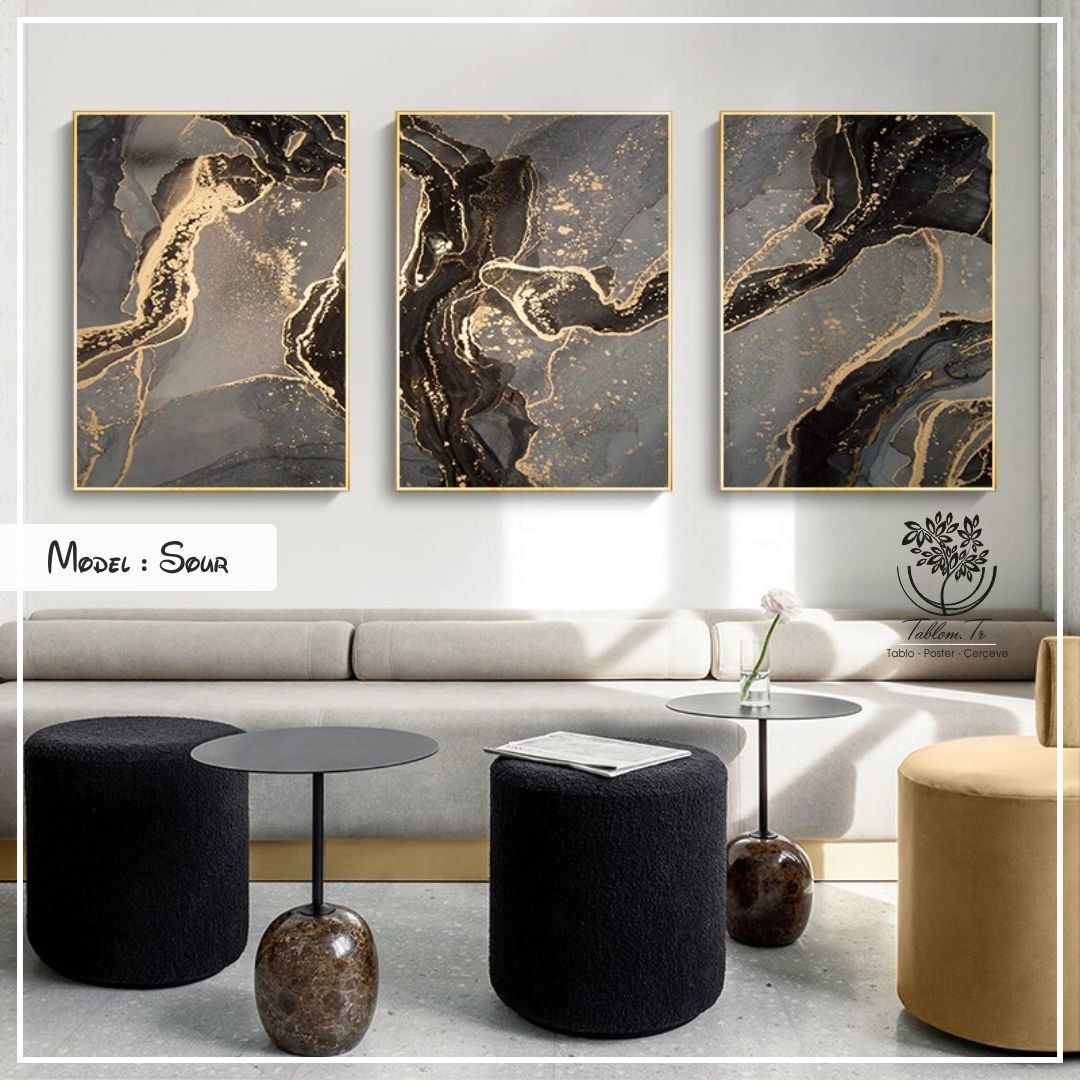 Sour Üçlü Tablo Siyah - 70x100 CM