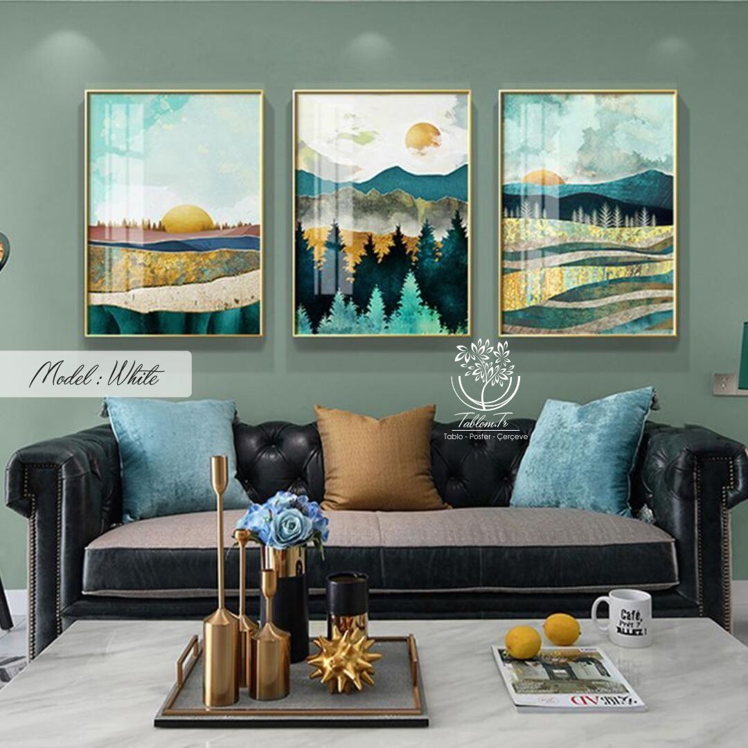 White Üçlü Tablo Gold - 30x40 CM