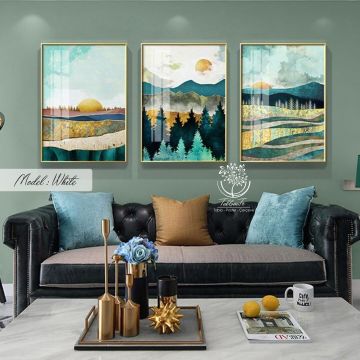 White Üçlü Tablo Gold - 30x40 CM