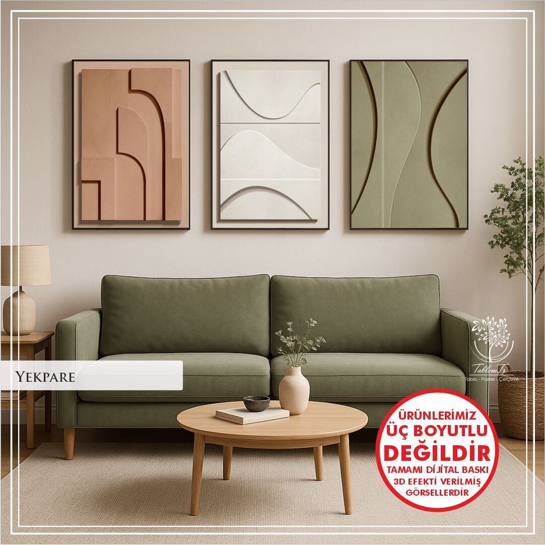 Dijital Baskılı Metal Çerçeveli Camlı 3'lü Dekoratif Tablo -Yekpare Model B